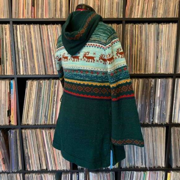 elf cloak vintage sweater 70s reindeer S hooded 💚 - Picture 4 of 8